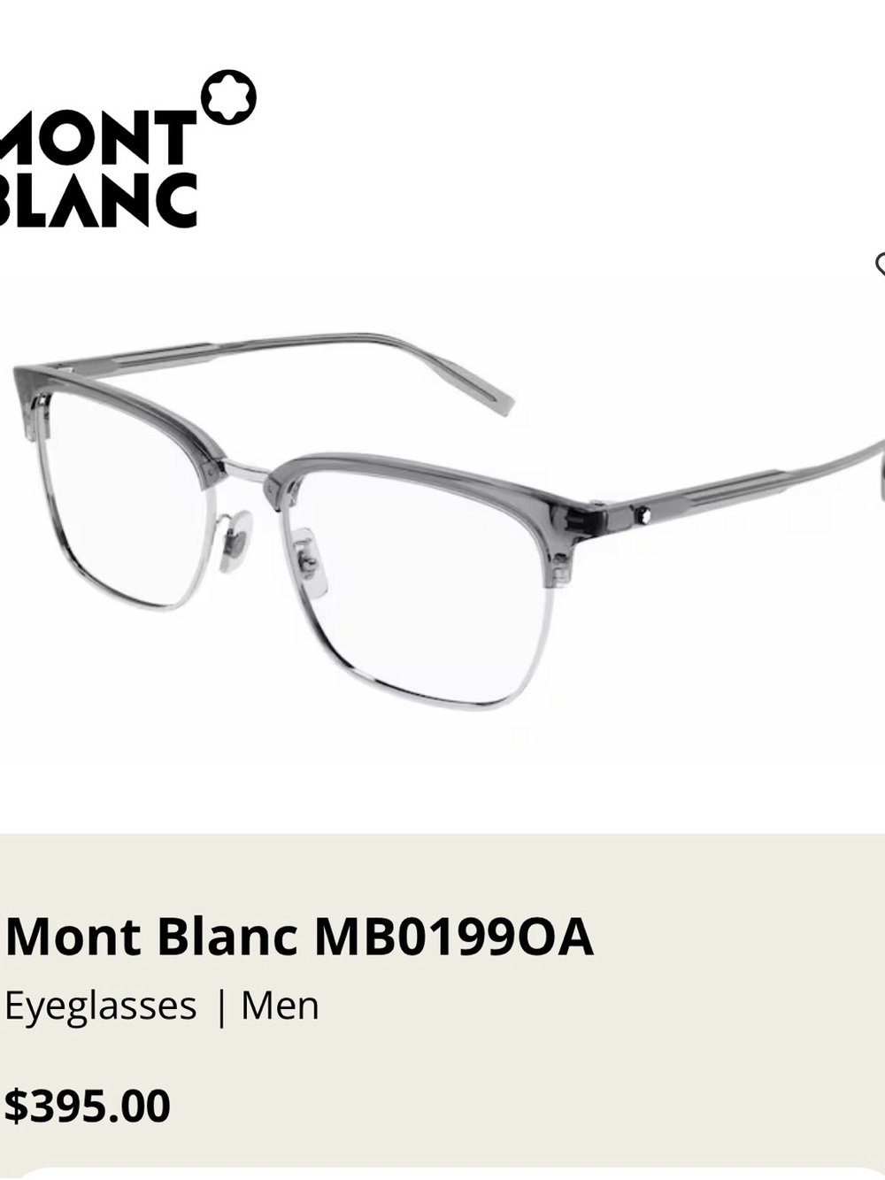 Mont Blanc Men's Clear Gray Semi-Rim Eyeglasses